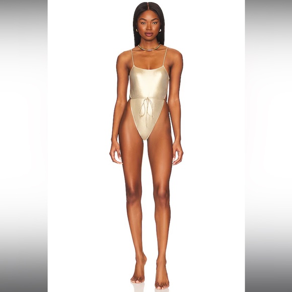 NWT $298 Monica Hansen Beachwear Galaxy One Piece Gold Metallic Swimsuit string - Picture 3 of 7